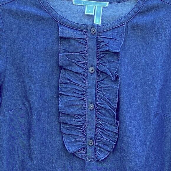 Draper James Chambray Blue Wash Denim Ruffle Shift Dress Sz 4 - EUC! - Picture 5 of 8